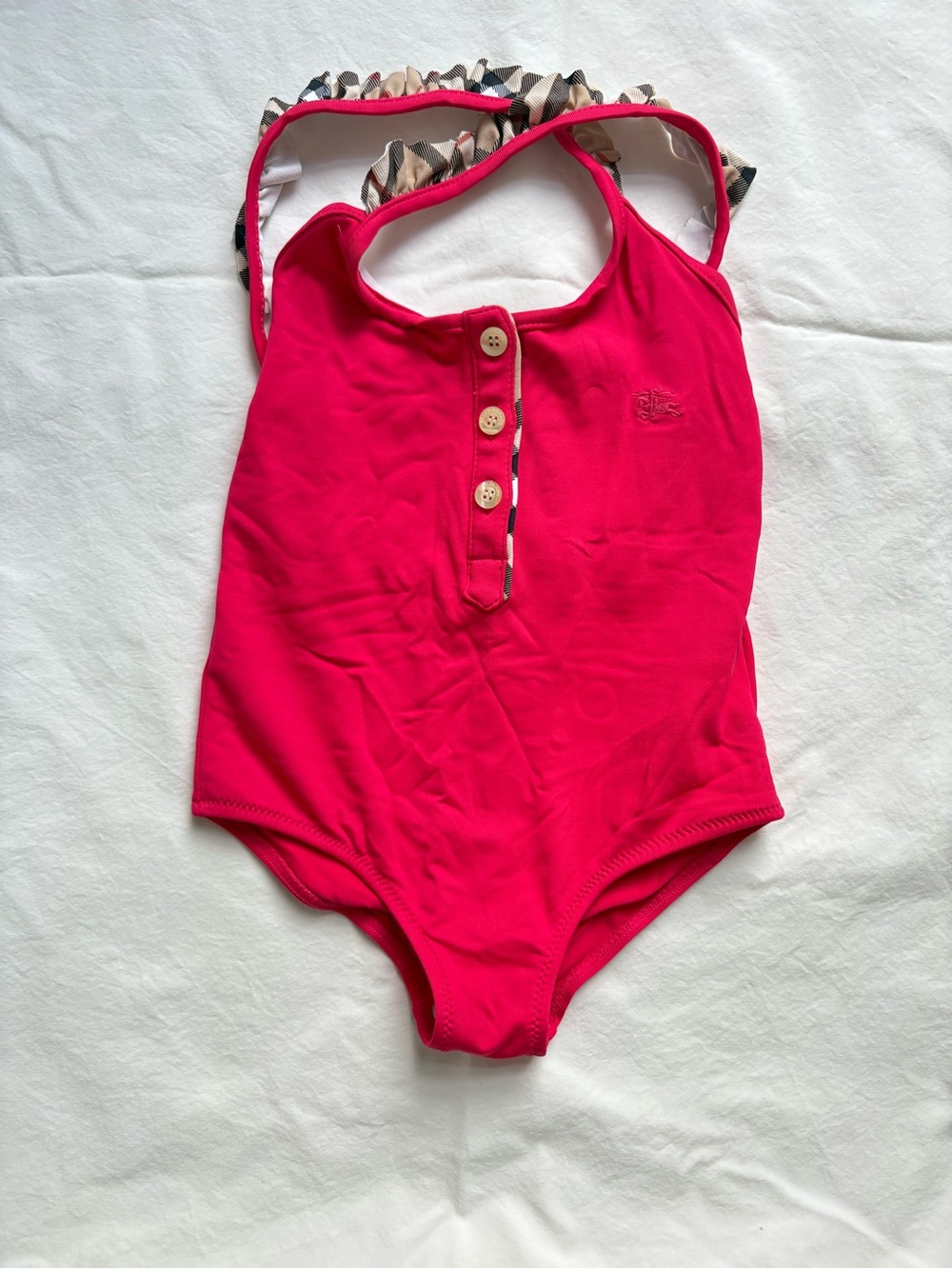 Burberry Bright Pink Kids One-Piece Swimsuit with Button Placket